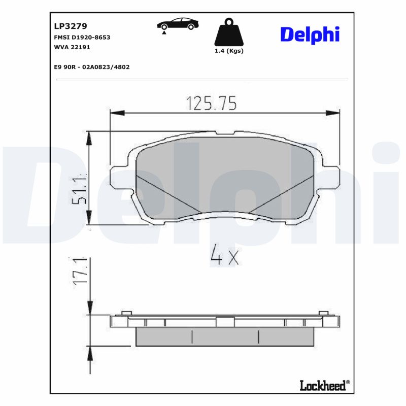 DELPHI Bremseklodssæt, parkeringsbremse lp3279 for FORD ASIA & OCEANIA FORD