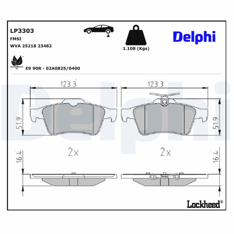 DELPHI Bremseklodser lp3303 for PEUGEOT