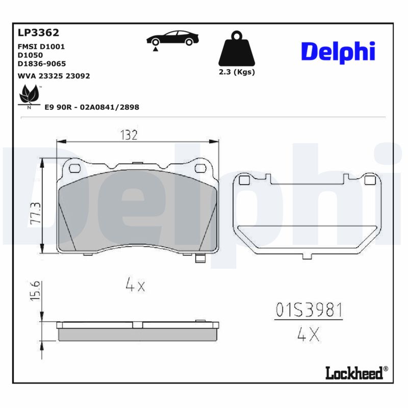 DELPHI Bremseklodser lp3362 for OPEL SAAB VAUXHALL CADILLAC CHEVROLET HYUNDAI FORD USA TESLA