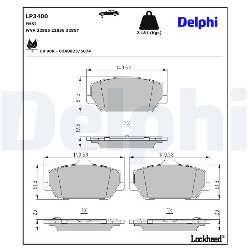 DELPHI Bremseklodser lp3400 for KIA