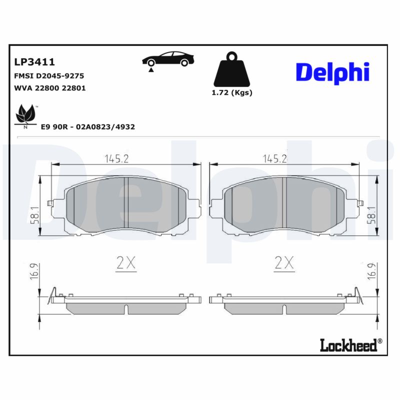 DELPHI Bremseklodser lp3411 for SUBARU