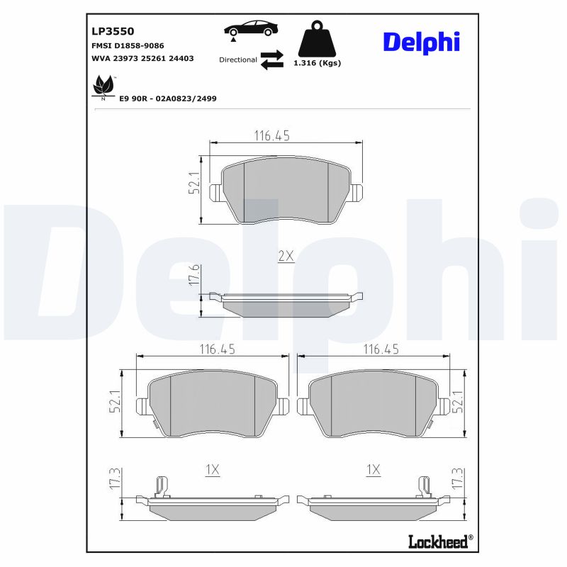 DELPHI Bremseklodser lp3550 for NISSAN