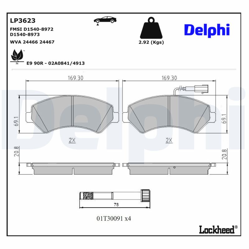 DELPHI Bremseklodser lp3623 for FIAT