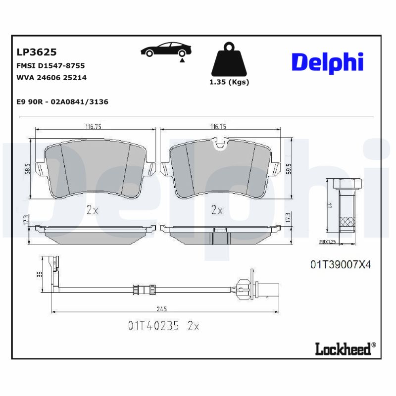 DELPHI Bremseklodser lp3625 for AUDI