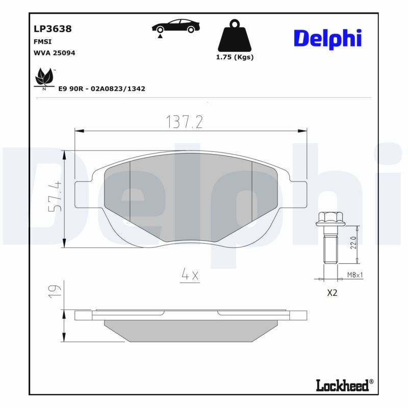 DELPHI Bremseklodser lp3638 for PEUGEOT