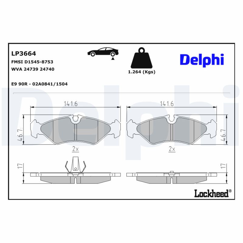 DELPHI Bremseklodser lp3664 for MERCEDES-BENZ VW