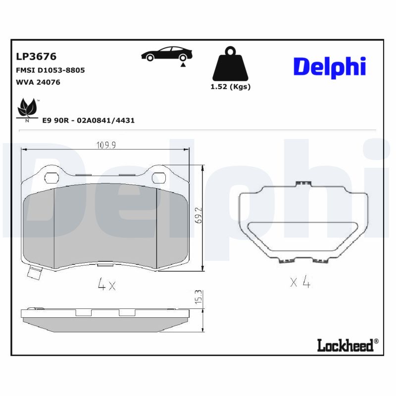 DELPHI Bremseklodser lp3676 for CADILLAC CHRYSLER DODGE JEEP TESLA