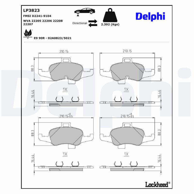 DELPHI Bremseklodser lp3823 for AUDI