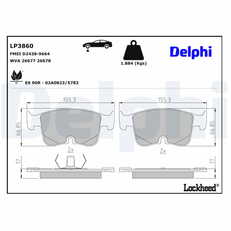 DELPHI Bremseklodser lp3860 for FORD VW