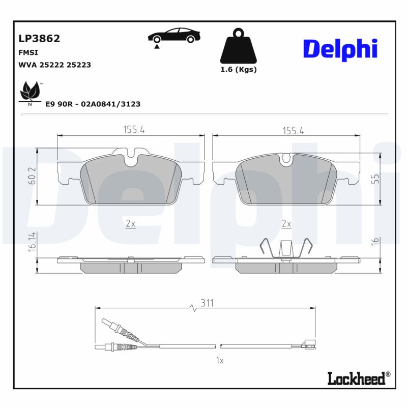 DELPHI Bremseklodser lp3862 for PEUGEOT