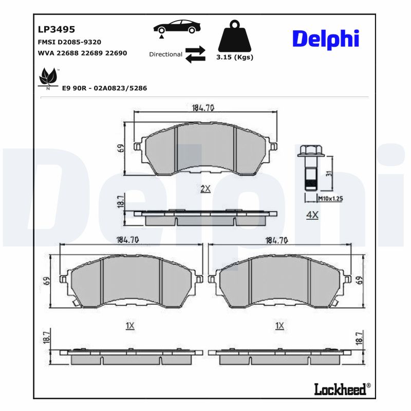 DELPHI Bremseklodser lp3495 for FORD USA VW