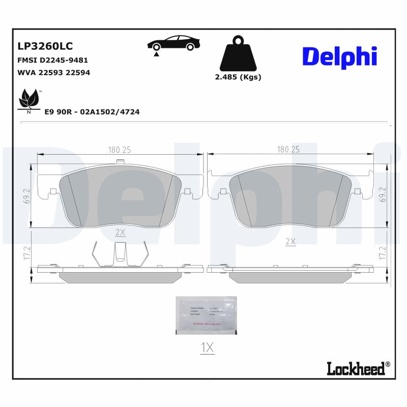DELPHI Bremseklodser lp3260lc for FIAT VAUXHALL TOYOTA