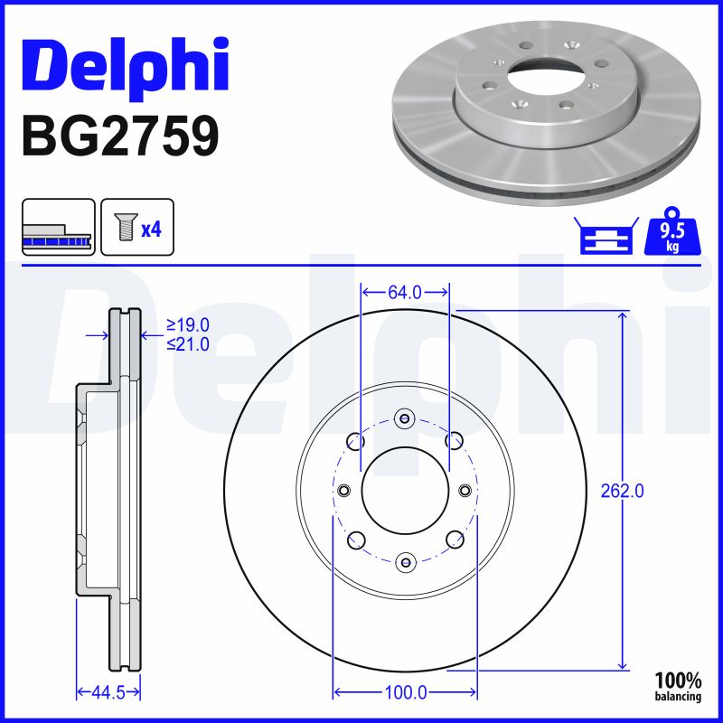 DELPHI Bremseskive bg2759 262mm 21mm for HONDA ROVER LOTUS