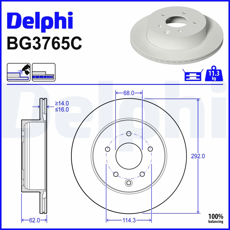 DELPHI Bremseskive bg3765c 292mm 16mm for NISSAN INFINITI RENAULT DONGFENG FENGDU NISSAN (DFAC)