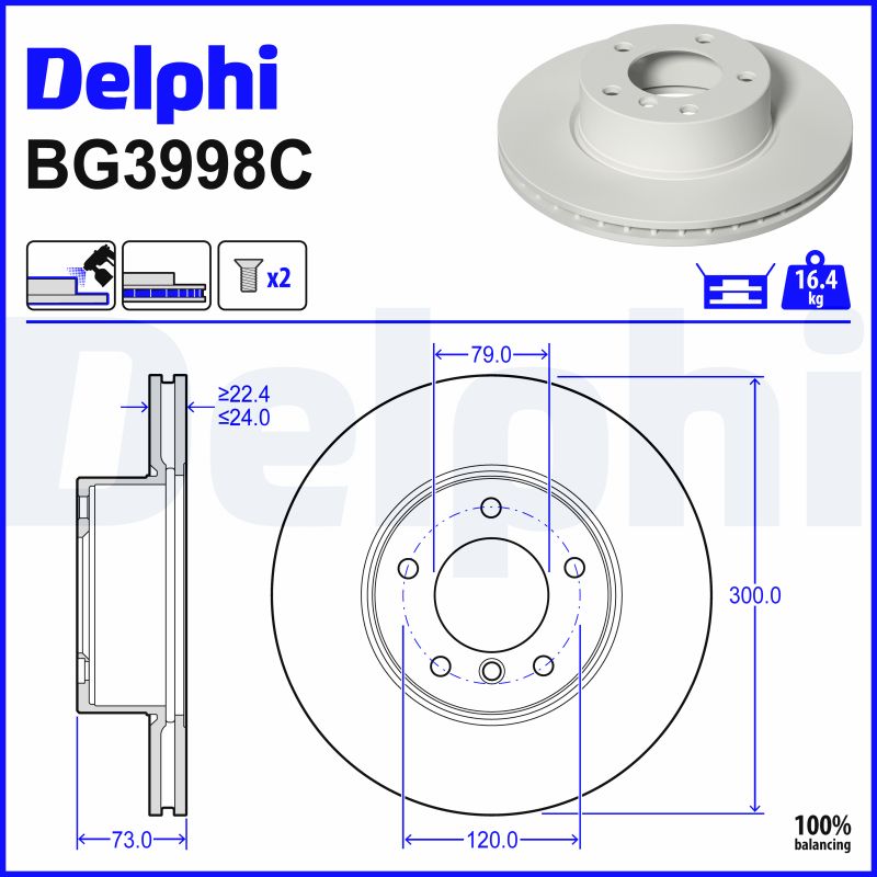 DELPHI Bremseskive bg3998c 300mm 24mm for BMW (BRILLIANCE)