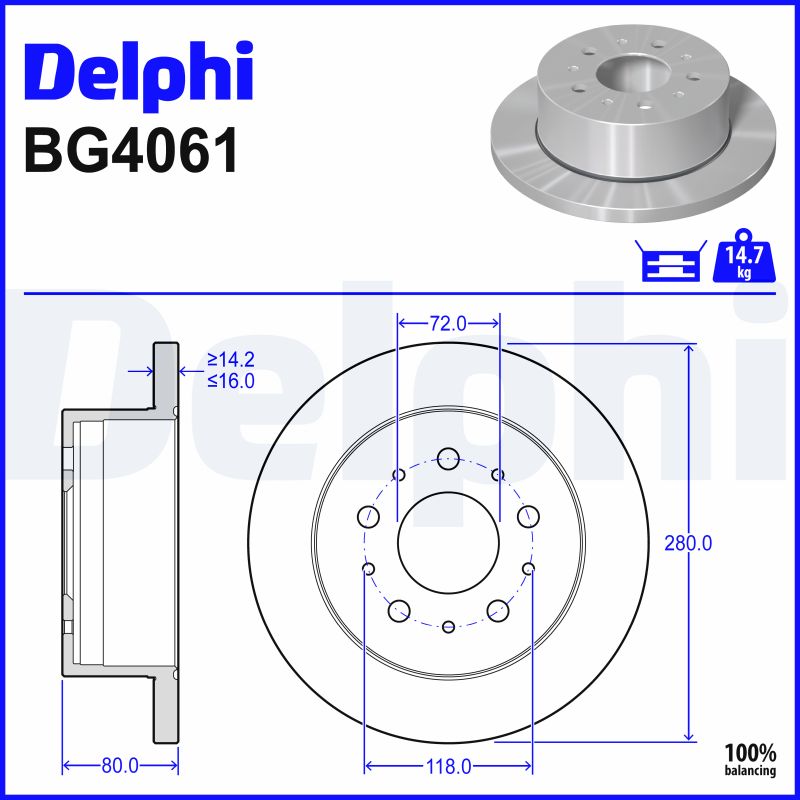 DELPHI Bremseskive bg4061 280mm 16mm for PEUGEOT FIAT VAUXHALL