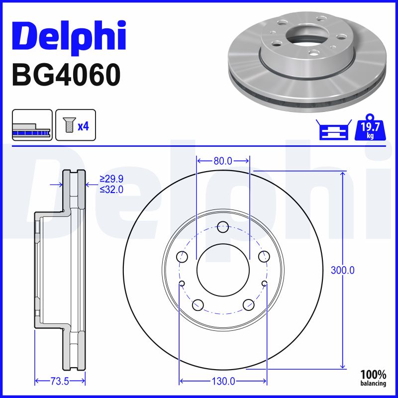 DELPHI Bremseskive bg4060 300mm 32mm for CITROËN FIAT VAUXHALL TOYOTA
