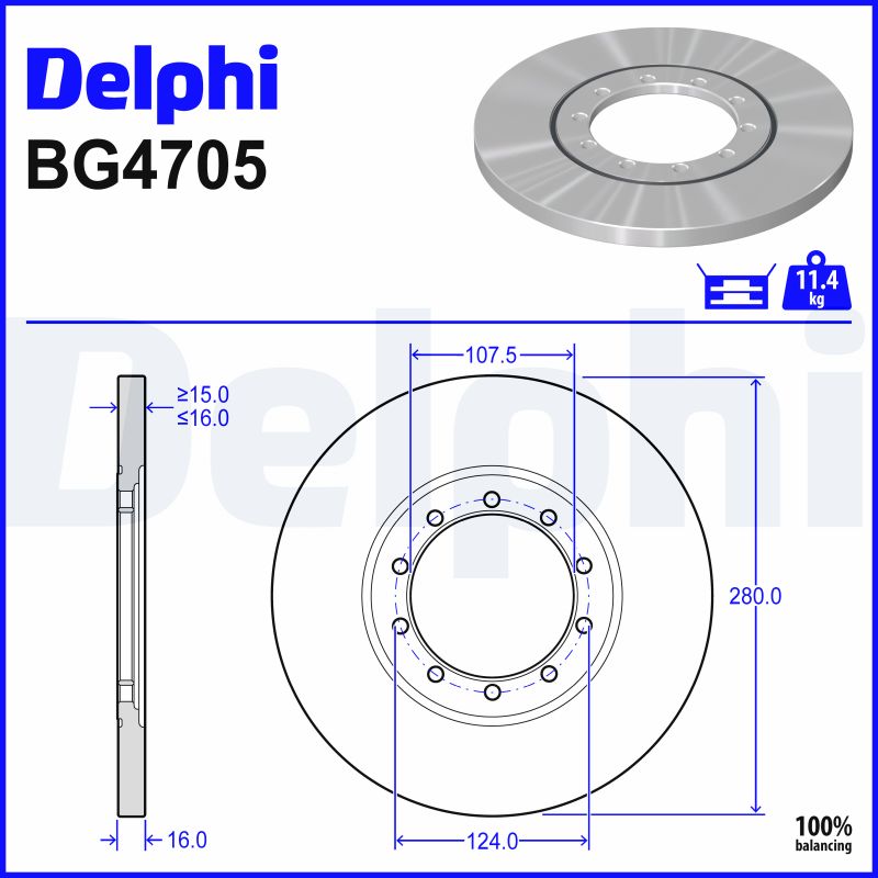 DELPHI Bremseskive bg4075 280mm 16mm for FORD