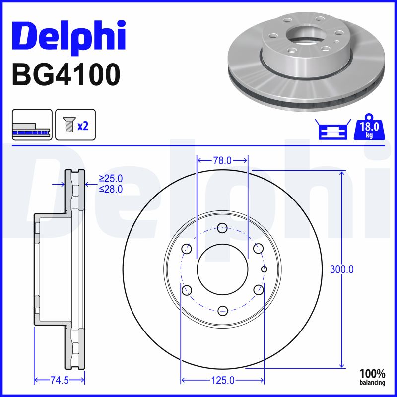 DELPHI Bremseskive bg4100 300mm 28mm for IVECO