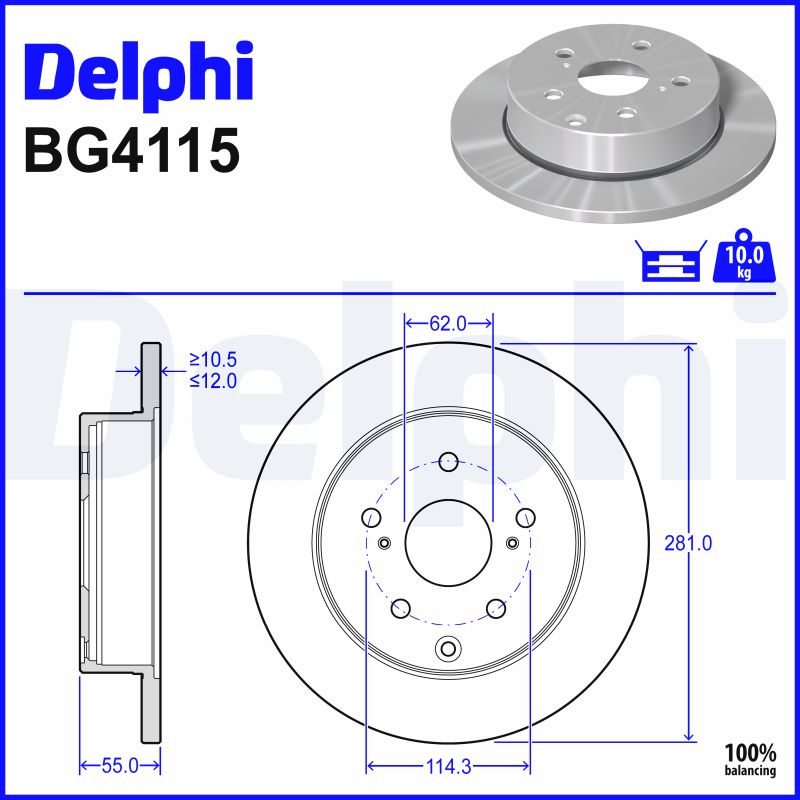 DELPHI Bremseskive bg4115 281mm 12mm for LEXUS TOYOTA TOYOTA (FAW)