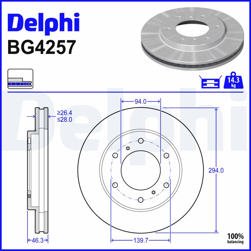 DELPHI Bremseskive bg4257 294mm 28mm for MITSUBISHI FIAT