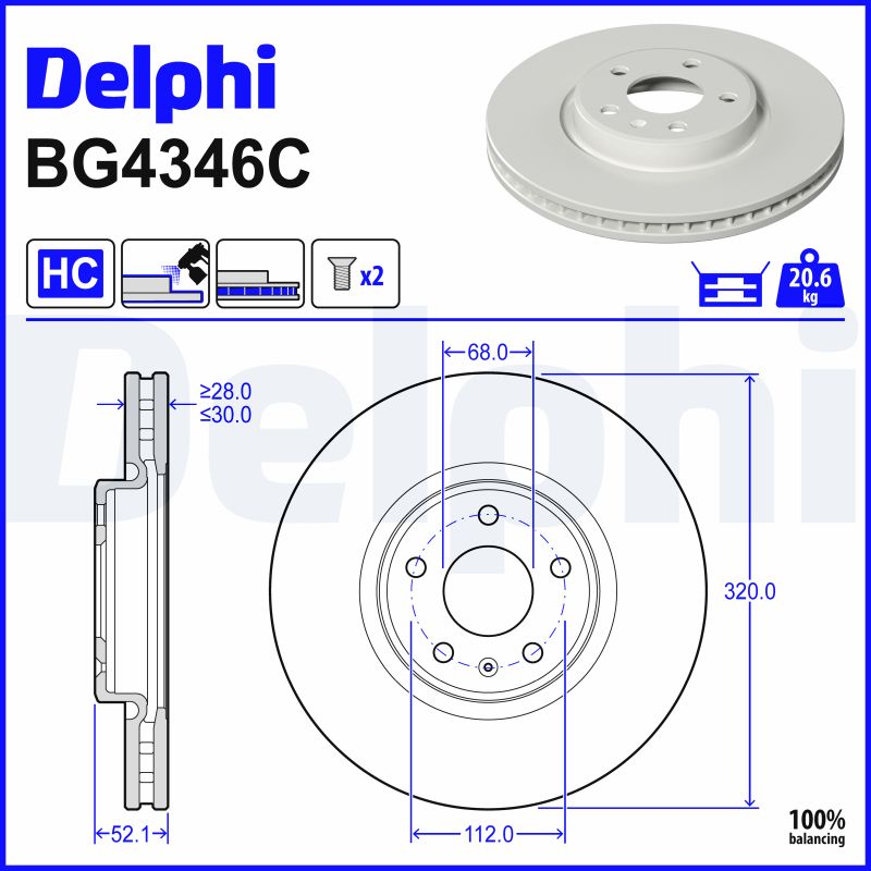 DELPHI Bremseskive bg4346c 320mm 30mm for AUDI VW AUDI (FAW) VW (SVW)