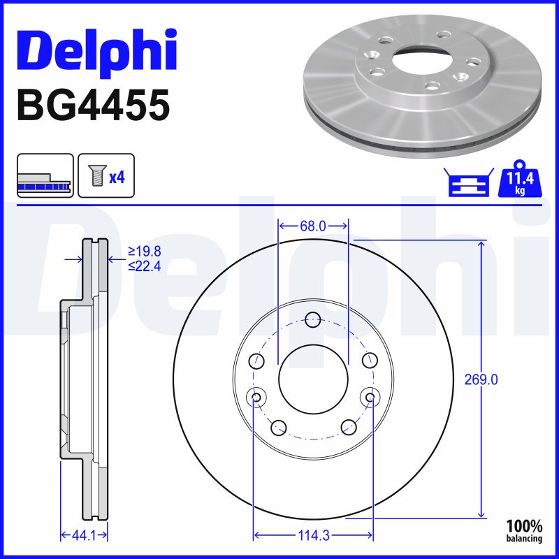 DELPHI Bremseskive bg4455 269mm 22mm for NISSAN DACIA RENAULT