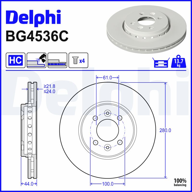 DELPHI Bremseskive bg4536c 280mm 24mm for DACIA RENAULT