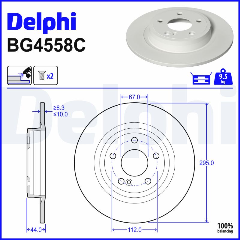 DELPHI Bremseskive bg4558c 295mm 10mm for MERCEDES-BENZ BEIJING BENZ (BBDC) INFINITI