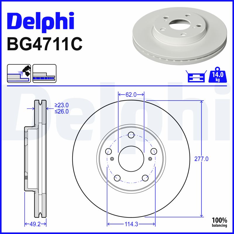 DELPHI Bremseskive bg4711c 277mm 26mm for TOYOTA