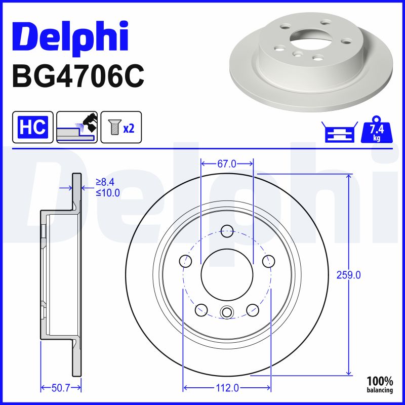 DELPHI Bremseskive bg4706c 259mm 10mm for MINI