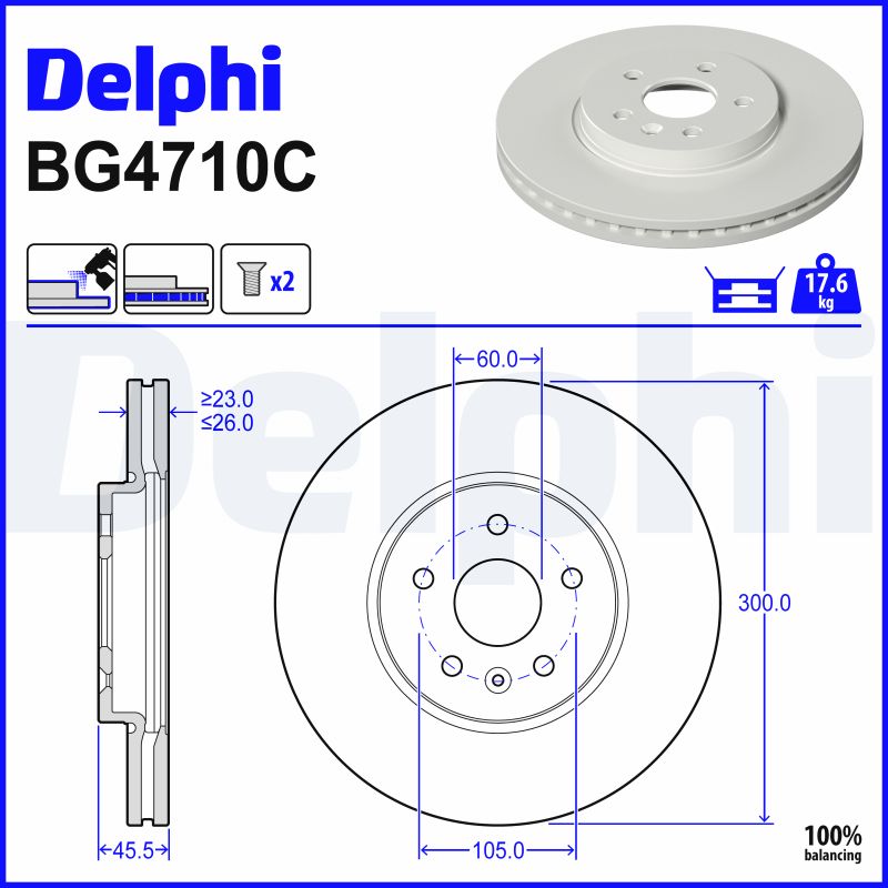 DELPHI Bremseskive bg4710c 300mm 26mm for VAUXHALL OPEL CHEVROLET (SGM)