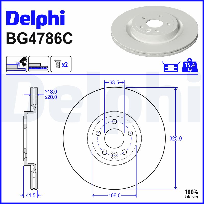 DELPHI Bremseskive bg4786c 325mm 20mm for JAGUAR LAND ROVER