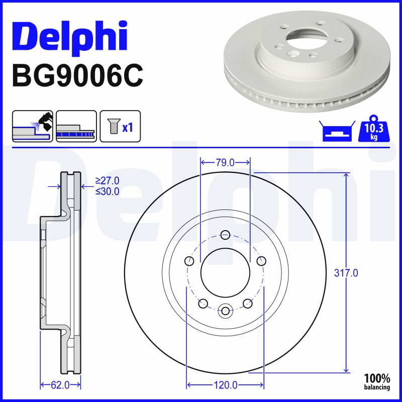 DELPHI Bremseskive bg9006c 317mm 30mm for LAND ROVER