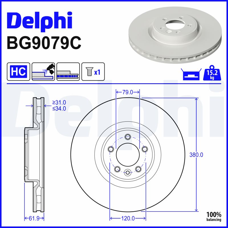DELPHI Bremseskive bg9079c 380mm 34mm for LAND ROVER
