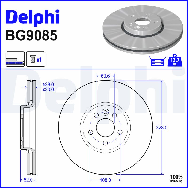 DELPHI Bremseskive bg9085 328mm 30mm for VOLVO VOLVO ASIA