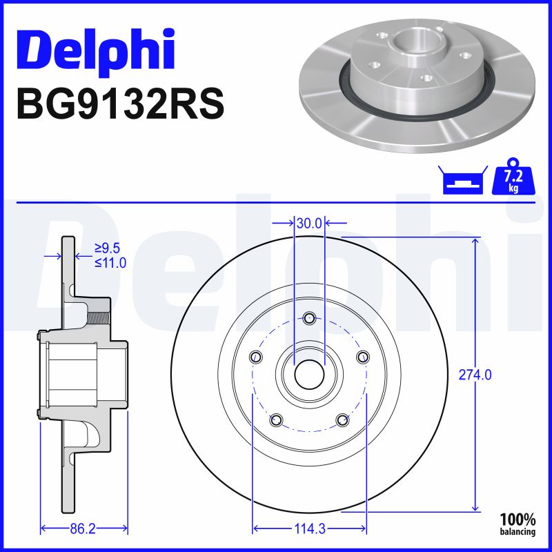 DELPHI Bremseskive bg9132rs 274mm 11mm for RENAULT