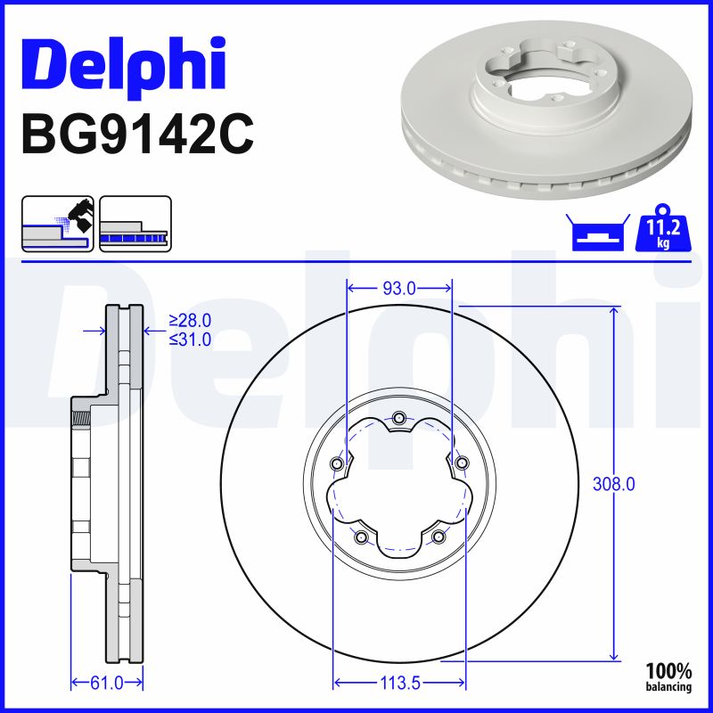 DELPHI Bremseskive bg9142c 308mm 31mm for FORD