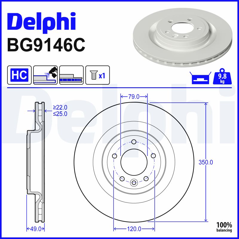 DELPHI Bremseskive bg9146c 350mm 25mm for LAND ROVER