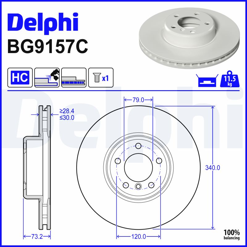 DELPHI Bremseskive bg9157c 340mm 30mm for BMW (BRILLIANCE)