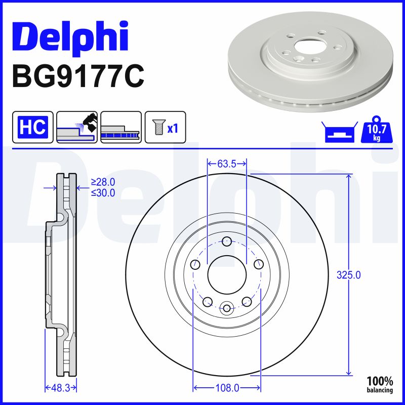 DELPHI Bremseskive bg9177c 325mm 30mm for JAGUAR LAND ROVER