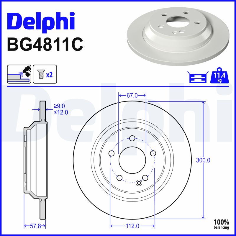 DELPHI Bremseskive bg4811c 300mm 12mm for MERCEDES-BENZ