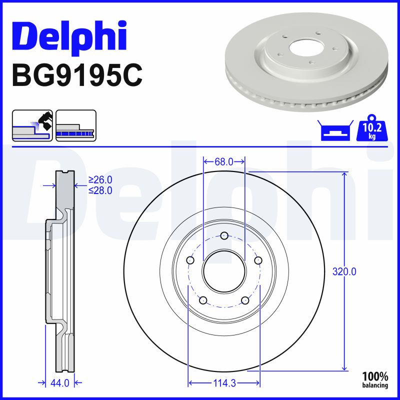 DELPHI Bremseskive bg9195c 320mm 28mm for NISSAN NISSAN (DFAC) RENAULT