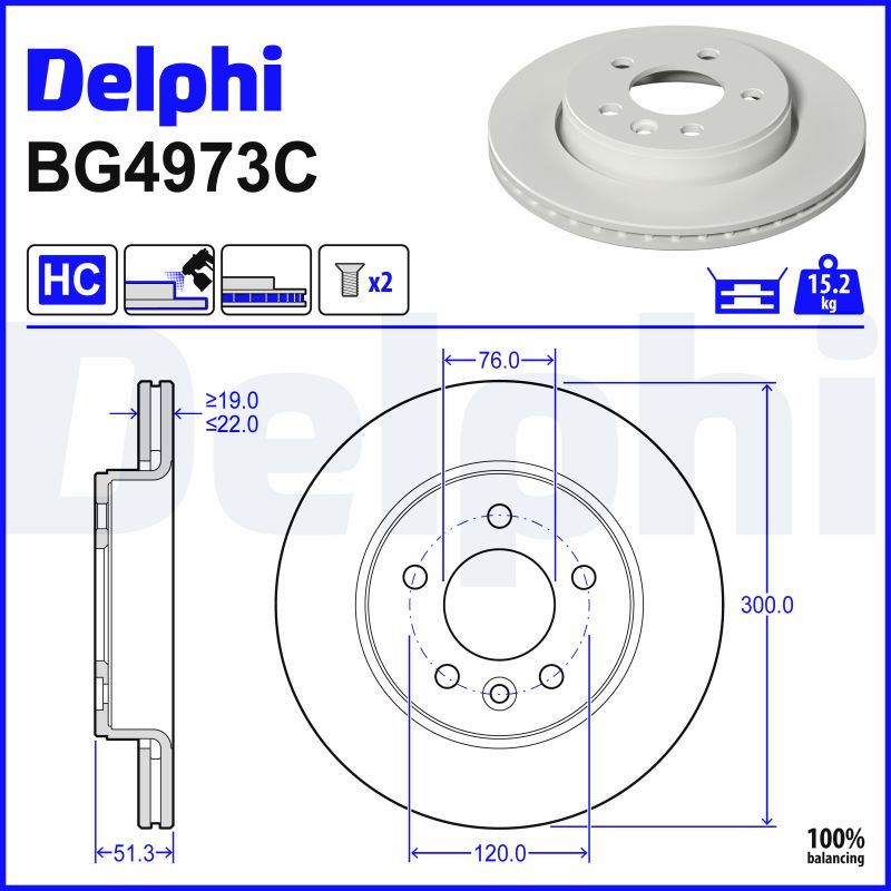 DELPHI Bremseskive bg4973c 300mm 22mm for MAN