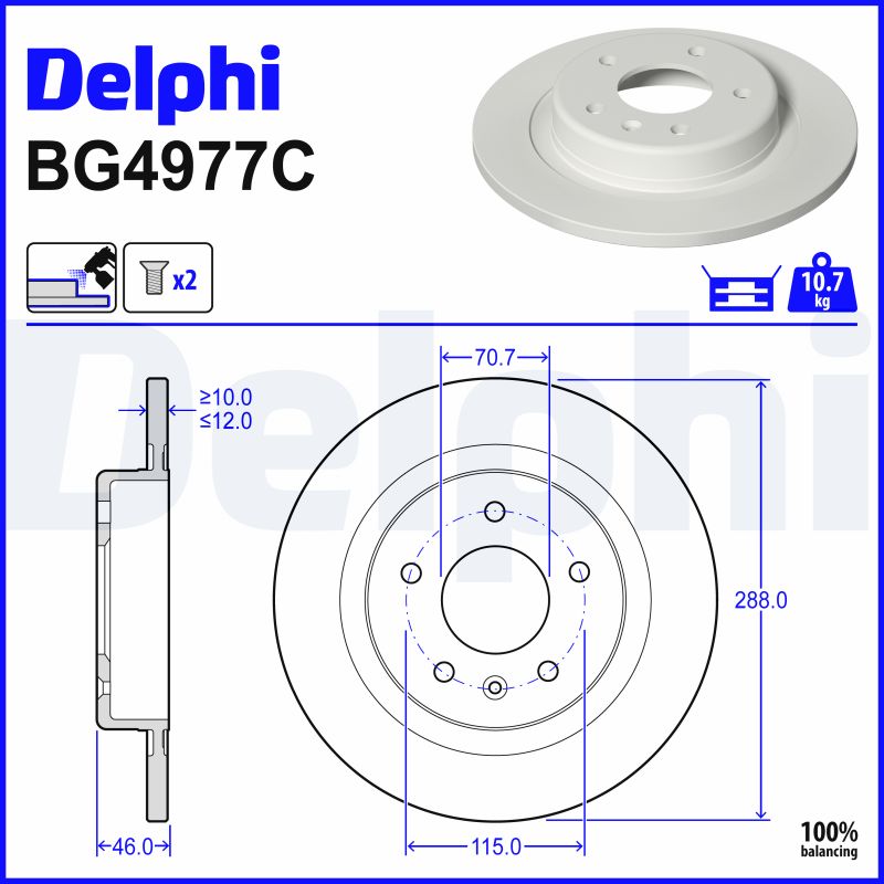 DELPHI Bremseskive bg4977c 288mm 12mm for VAUXHALL