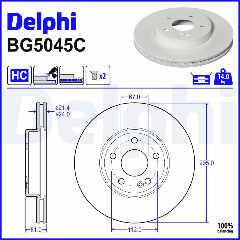 DELPHI Bremseskive bg5045c 295mm 24mm for MERCEDES-BENZ BEIJING BENZ (BBDC)