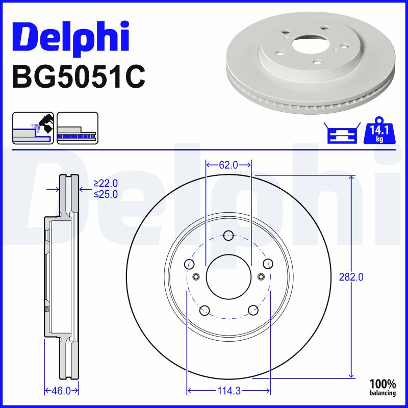 DELPHI Bremseskive bg5051c 282mm 25mm for SUZUKI TOYOTA