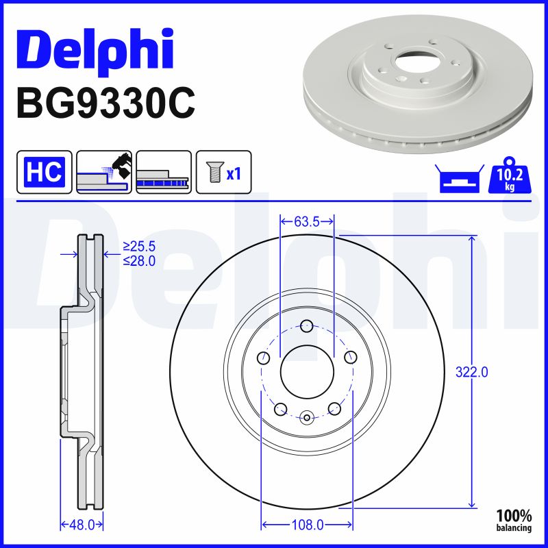 DELPHI Bremseskive bg9330c 322mm 28mm for VOLVO VOLVO ASIA GEELY LYNK & CO