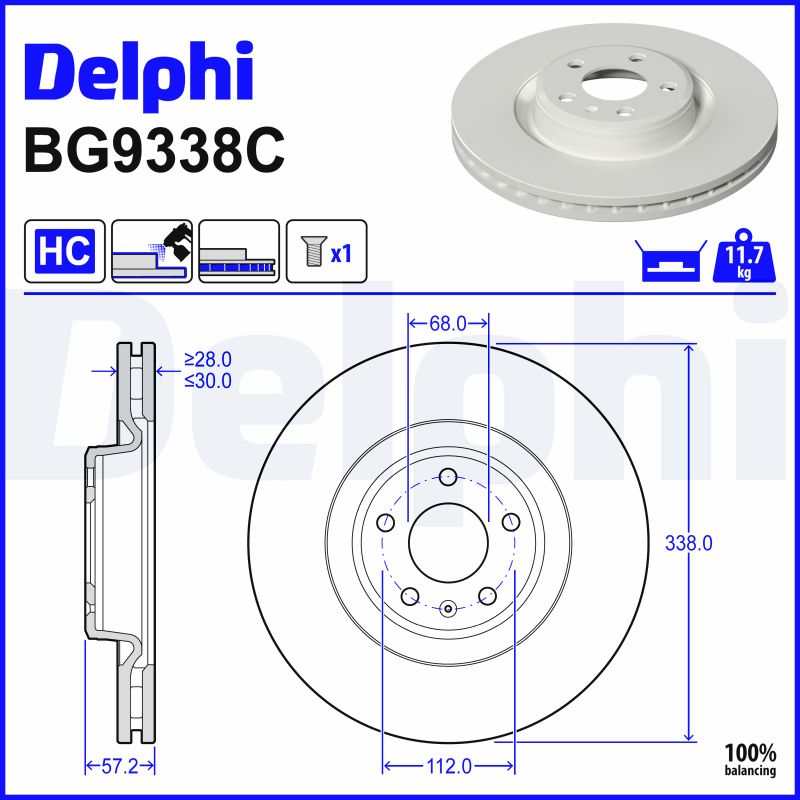DELPHI Bremseskive bg9338c 338mm 30mm for AUDI AUDI (FAW)