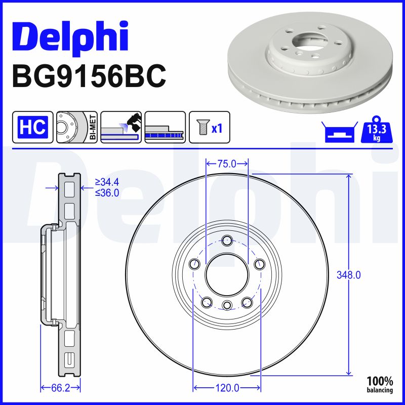 DELPHI Bremseskive bg9156bc Todelt bremseskive 348mm 36mm for BMW